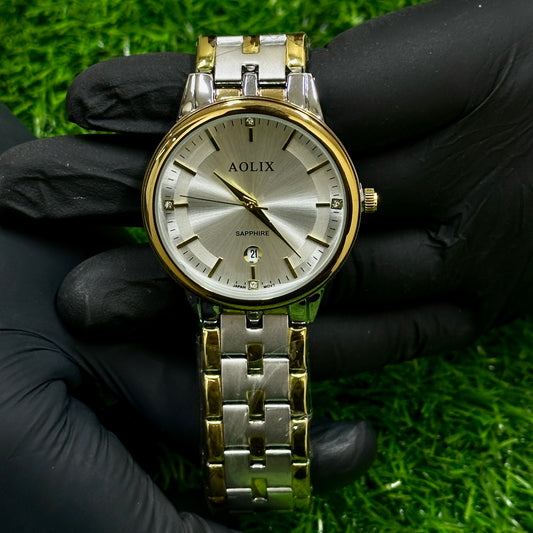 Aolix Silver Golden  + White Dial | Waterproof | Stainless steel | Ham Watche
